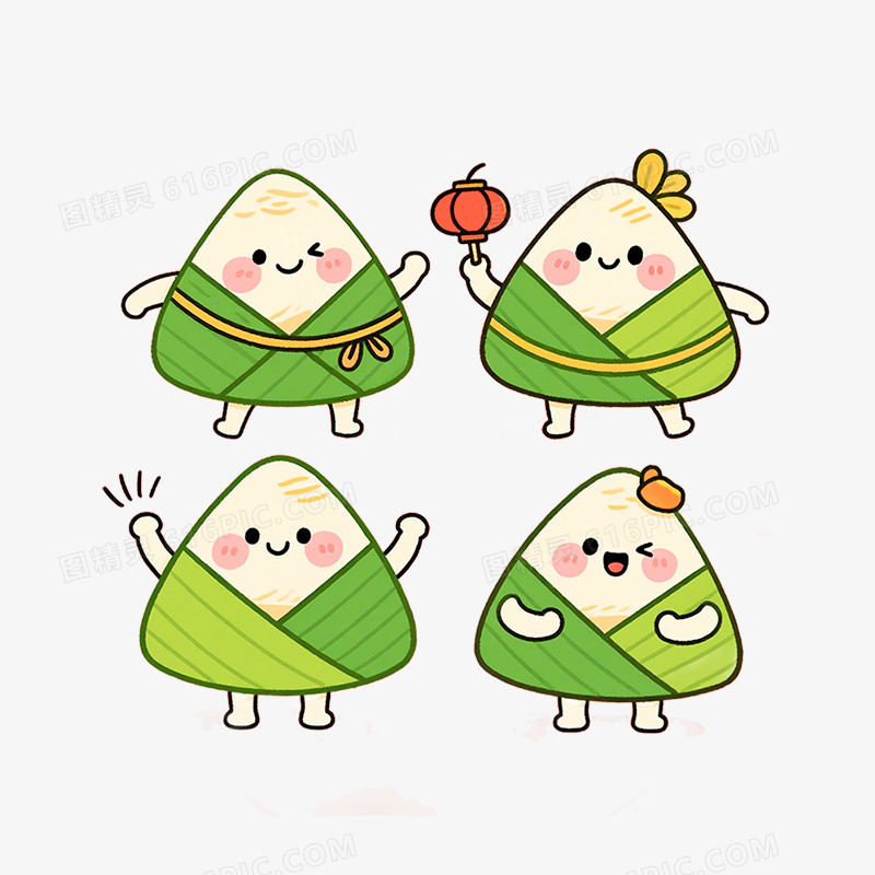手绘插画拟人z粽子表情包免抠元素