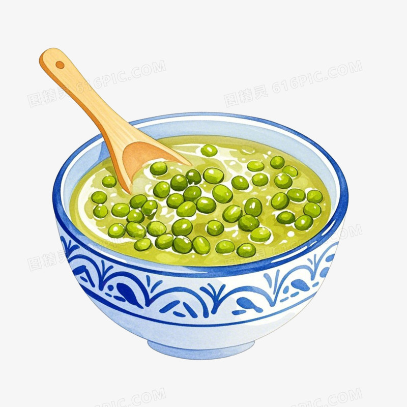 卡通水彩插画风格夏季饮品冰淇淋冰棍绿豆沙免抠元素