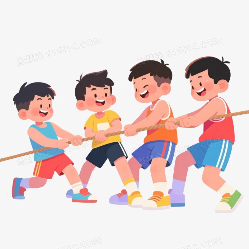 卡通插画风学生拔河比赛拔河赛拔河免抠元素