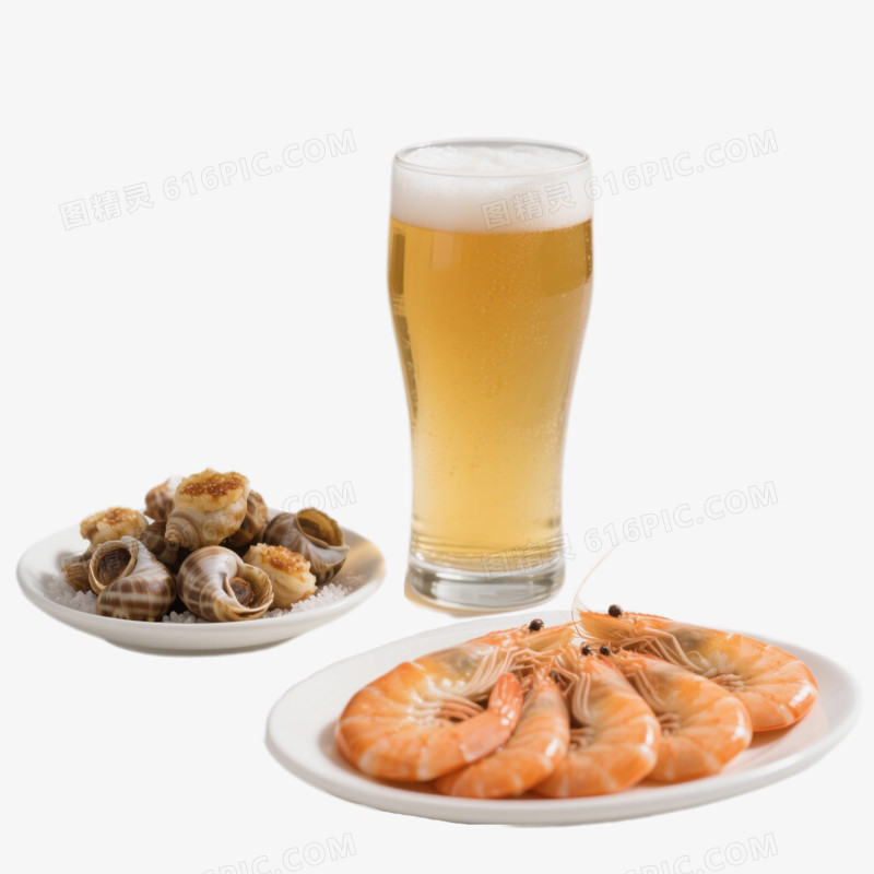摄影花螺大虾和啤酒免抠元素