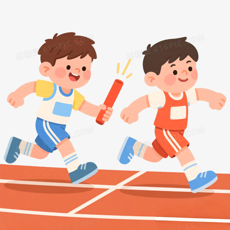 卡通手绘小学生接力比赛免抠元素