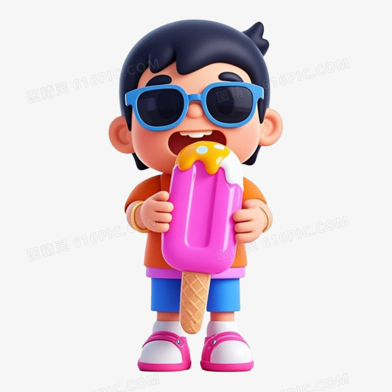 戴墨镜的孩子高温炎热解暑消暑免抠元素