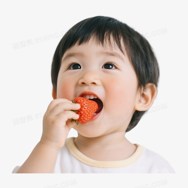 吃草莓的儿子真人食物吃水果免抠元素