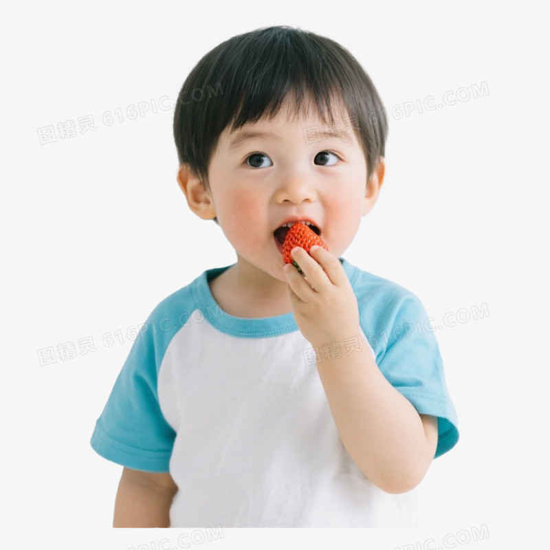 吃草莓的侄子真人食物吃水果免抠元素
