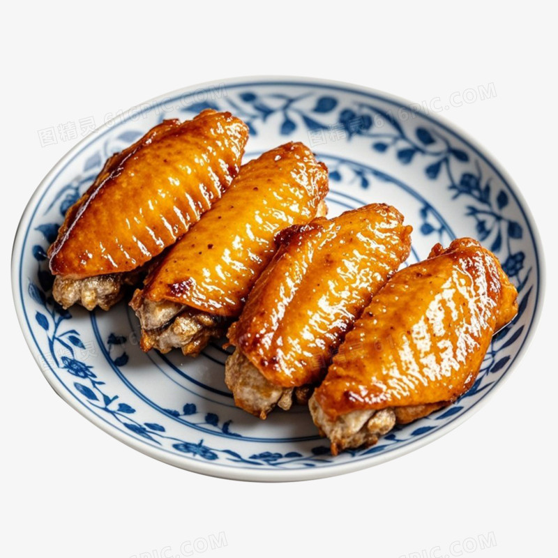 烤鸡翅4个夏日美食产品实物免抠元素