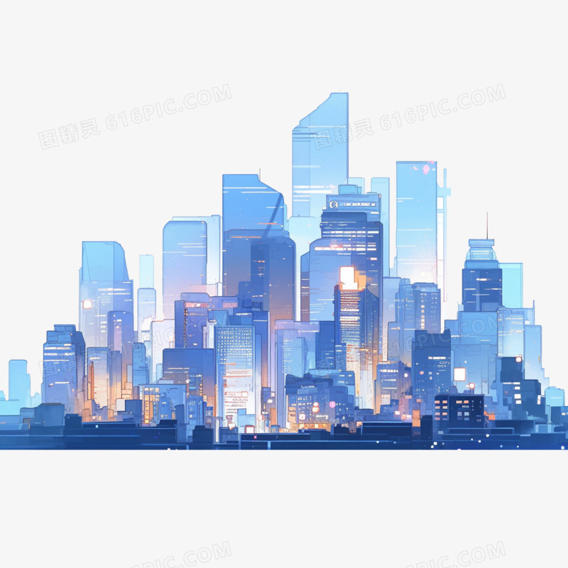 卡通点亮灯光的透明建筑免抠元素