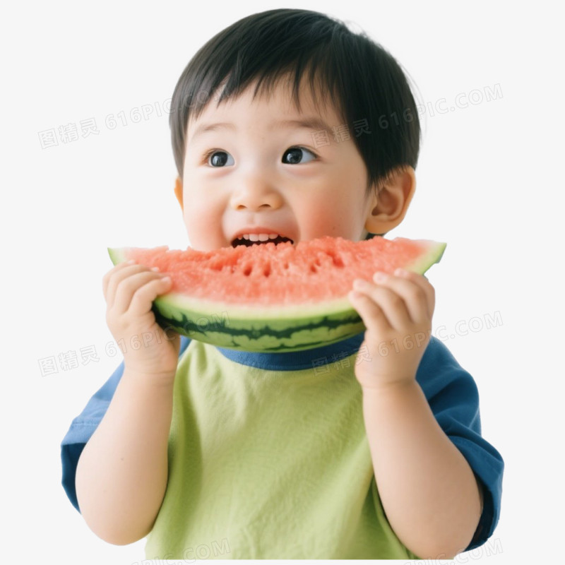 吃西瓜的弟弟真人食物吃水果免抠元素