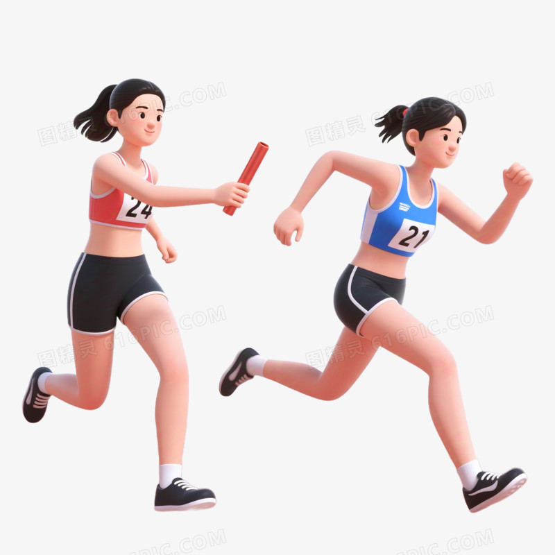 3D建模风格女子接力比赛免抠元素
