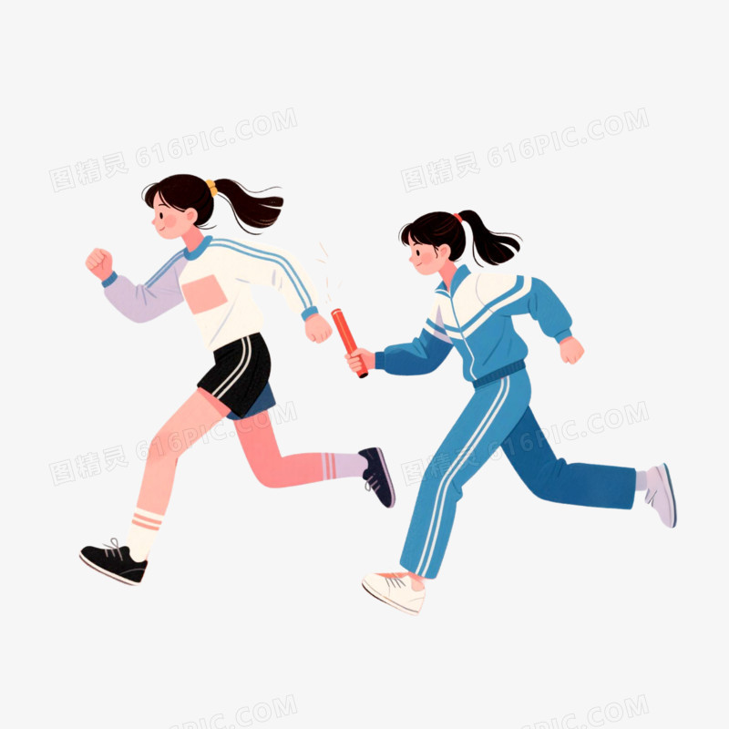 插画风学生运动会接力赛免抠元素