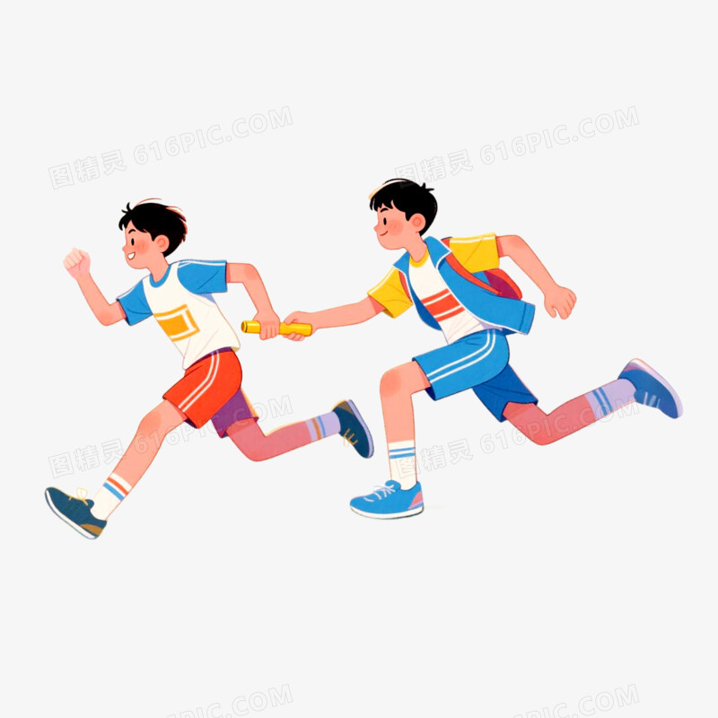 插画风学生运动会接力赛免抠元素