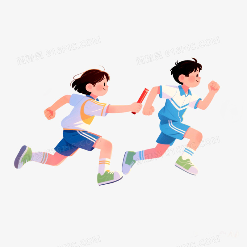 插画风学生运动会接力赛免抠元素