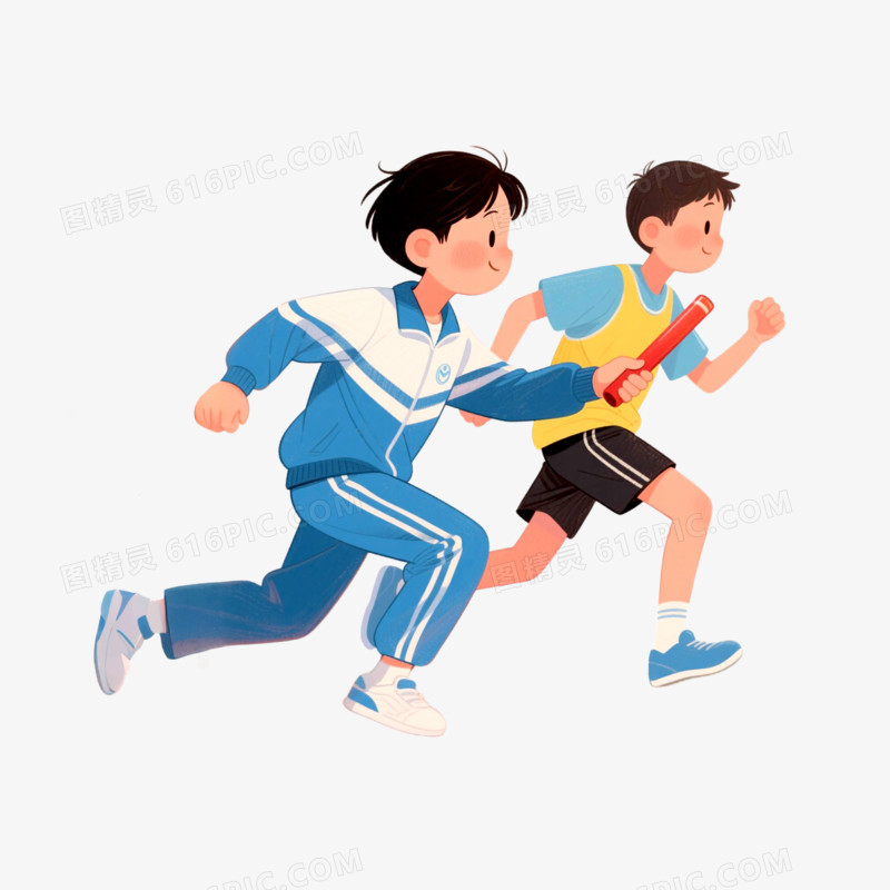 插画风学生运动会接力赛免抠元素