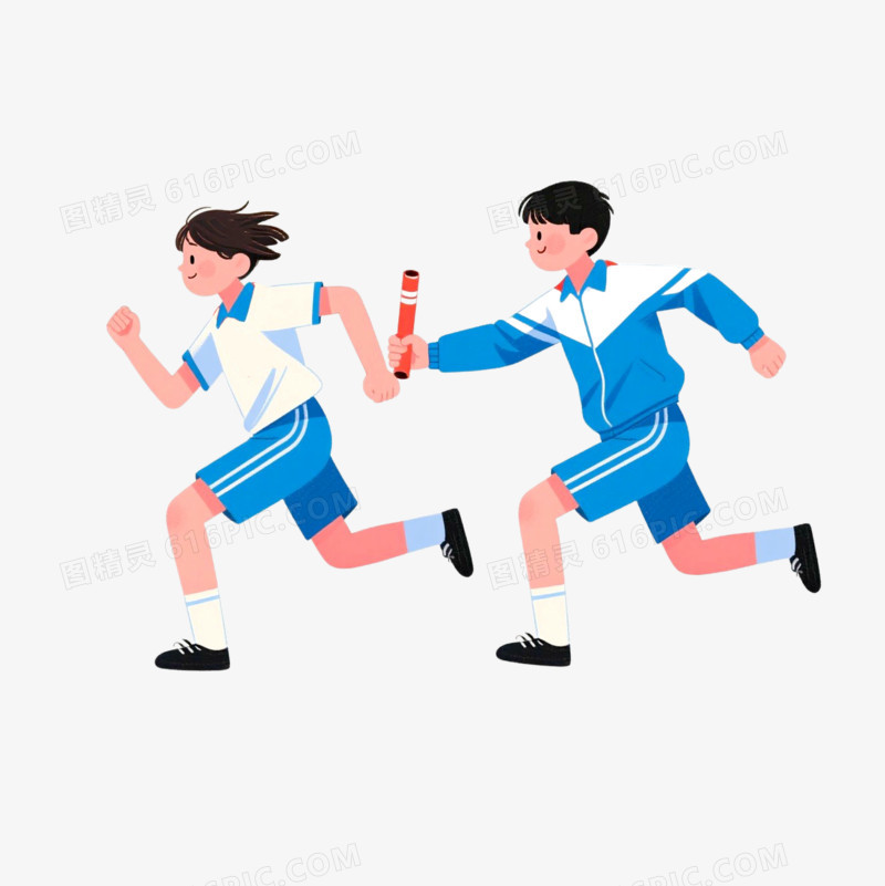 插画风学生运动会接力赛免抠元素