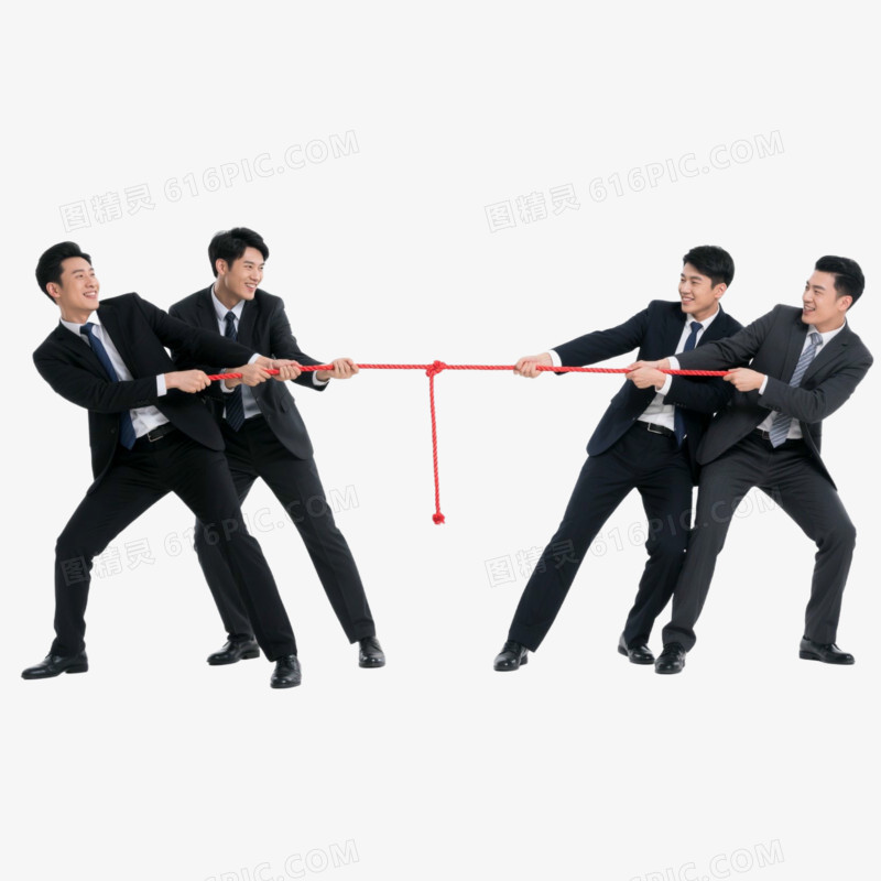 实拍风团建商务人士拔河比赛免抠元素