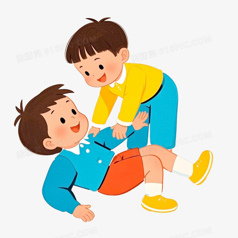 插画风扶起摔倒的小朋友免抠元素