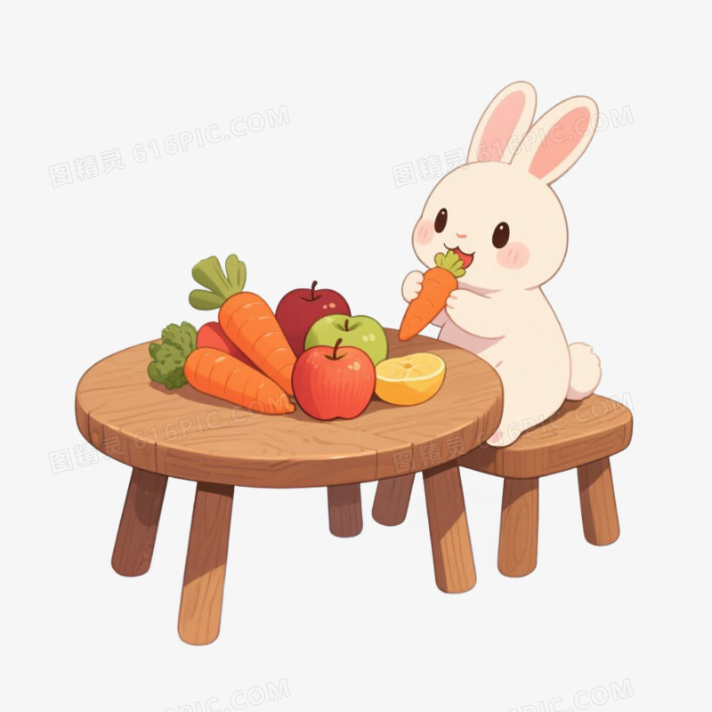 卡通插画风动物吃水果免抠元素