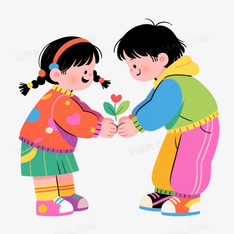 插画风爱护小花免抠元素