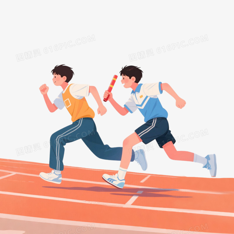 插画风学生运动会接力赛免抠元素