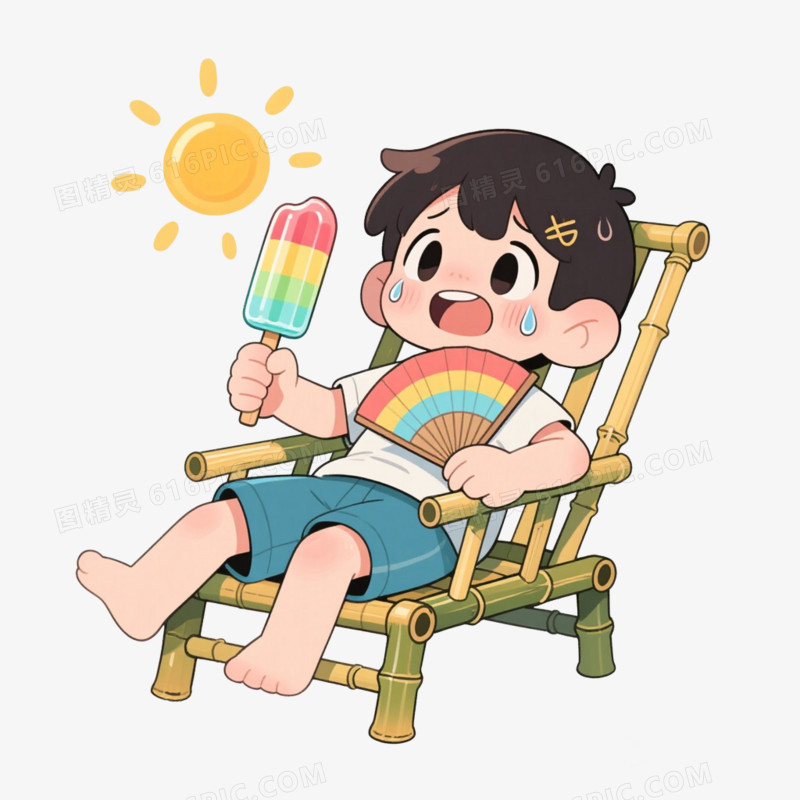 卡通插画风夏天夏季盛夏酷热炎热高温中暑解暑免抠元素
