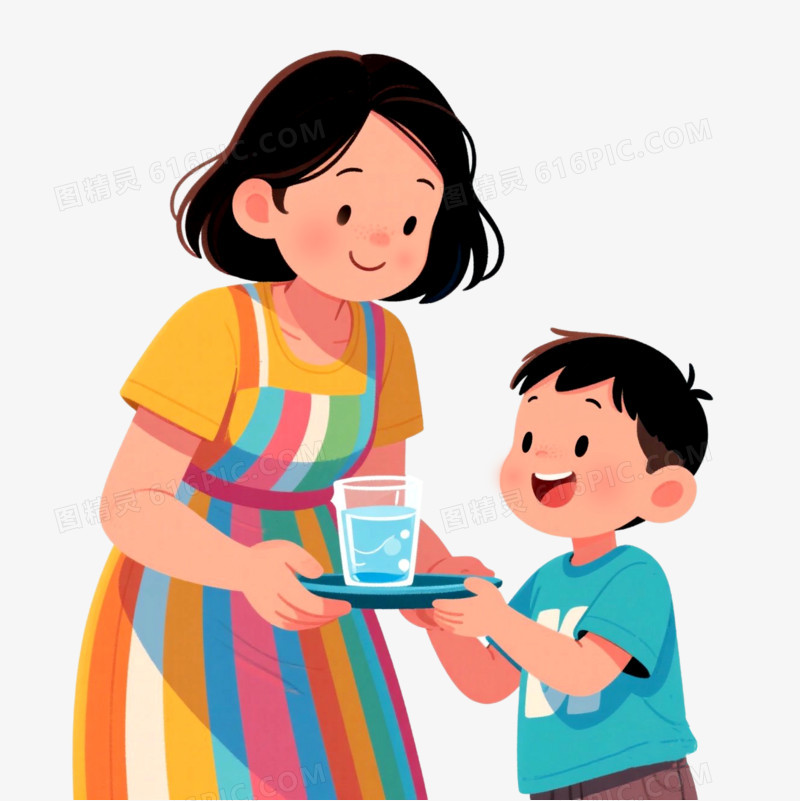 插画风端水给大人免抠元素