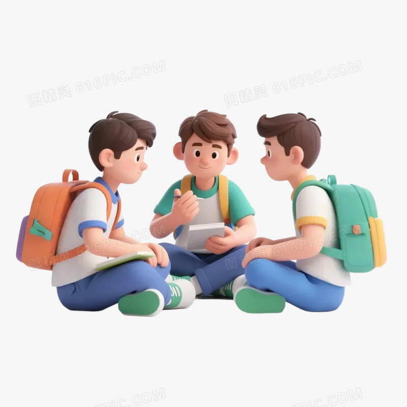 3D风学生小组讨论免抠元素