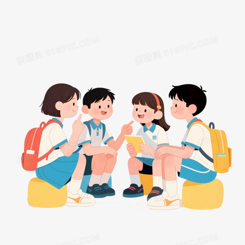 插画风学生小组讨论免抠元素