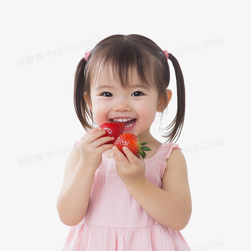 实拍风小女孩吃草莓免抠元素
