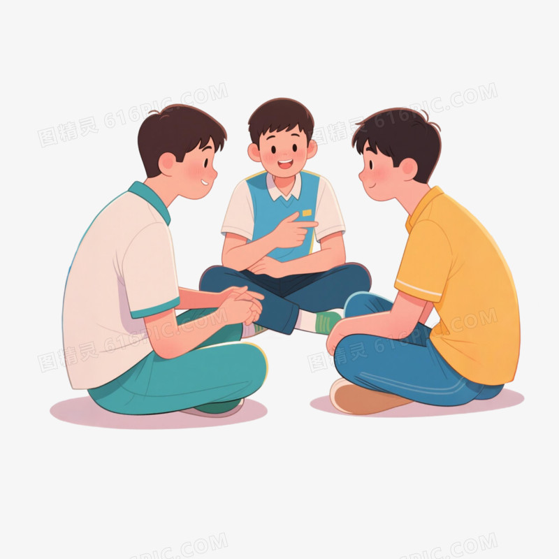 插画风学生小组讨论免抠元素