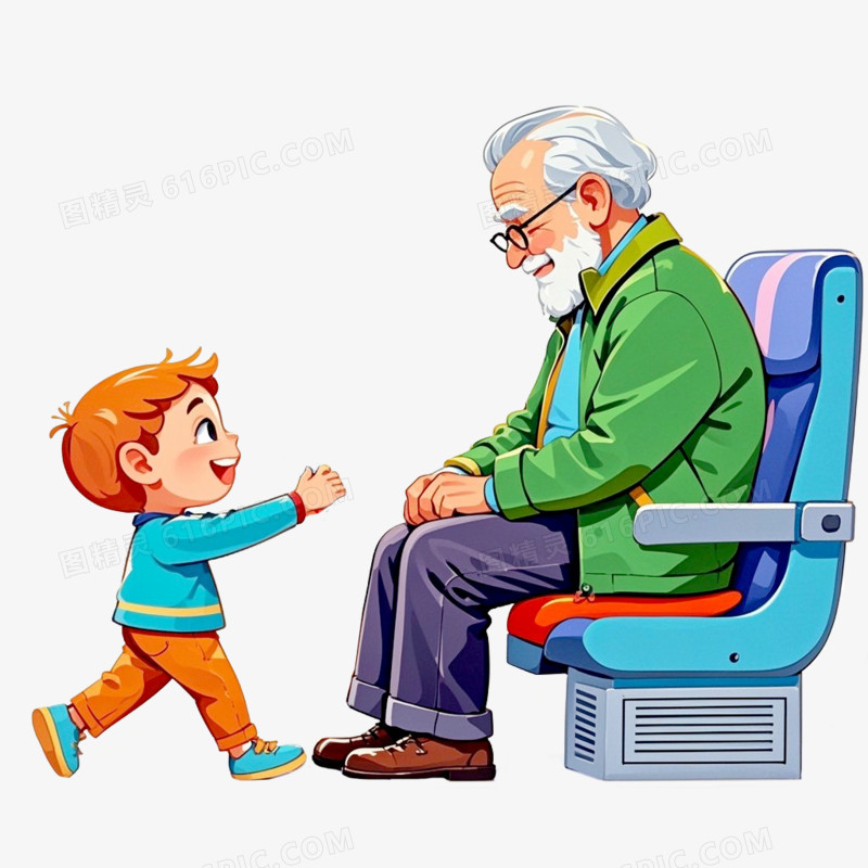 插画风给老人让座免抠元素