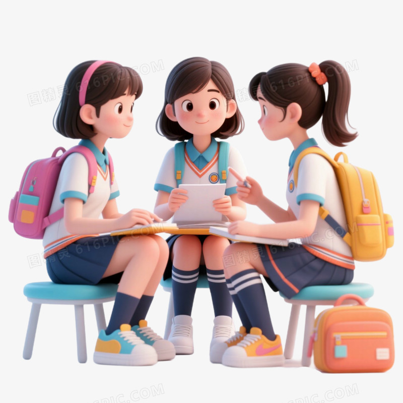3D风学生小组讨论免抠元素
