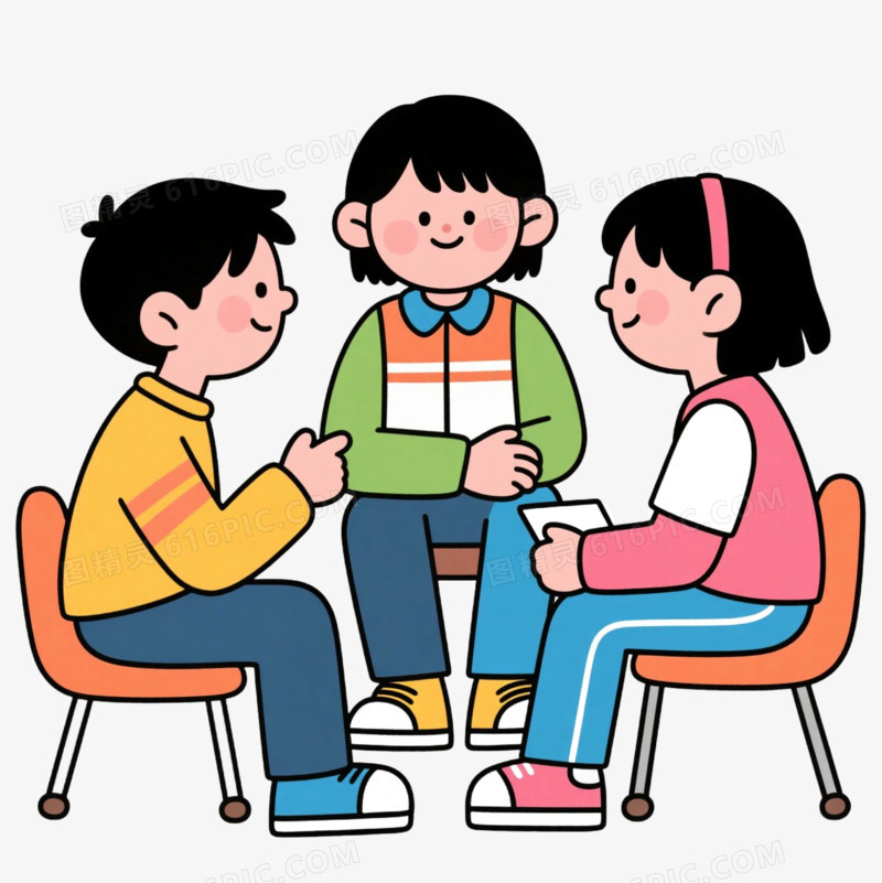 插画风学生小组讨论免抠元素