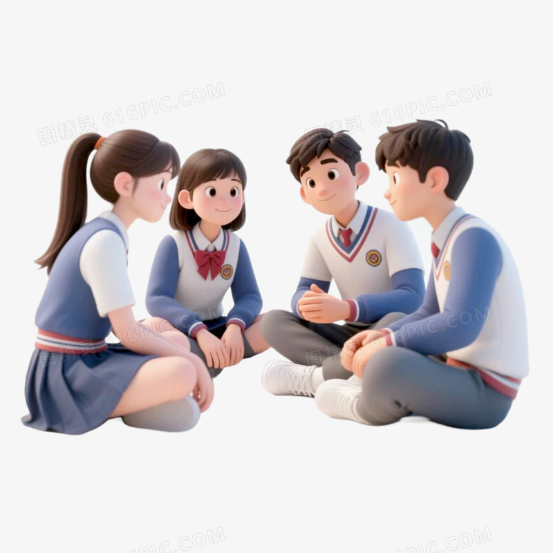 3D风学生小组讨论免抠元素
