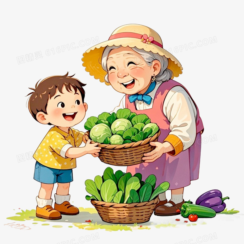 插画风给奶奶帮忙免抠元素