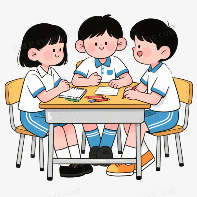 插画风学生小组讨论免抠元素