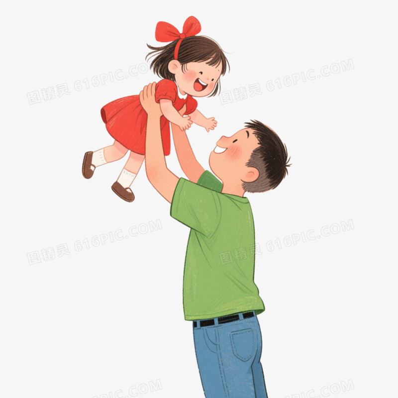 插画风父亲举起女儿免抠元素