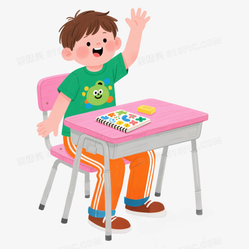 插画风学生上课举手一人免抠元素