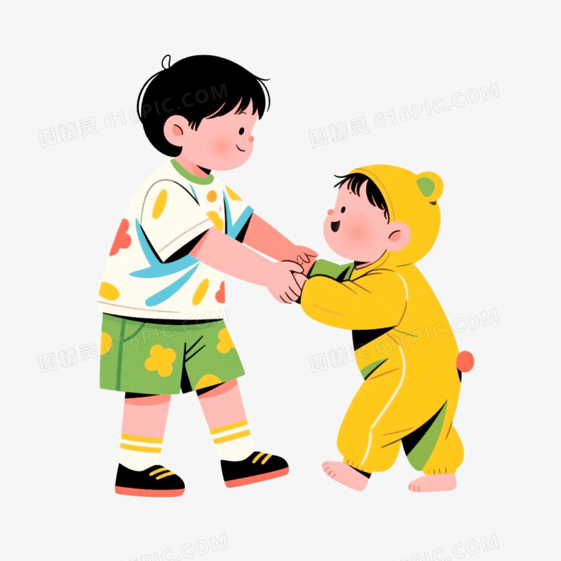 插画风帮忙照看小孩免抠元素