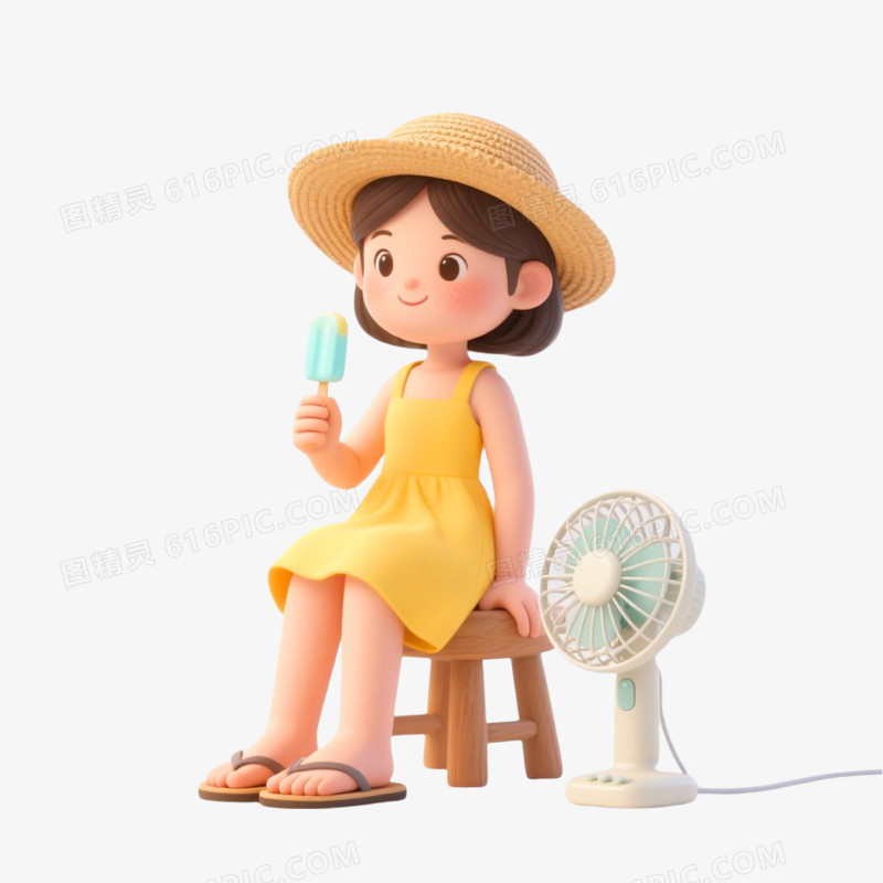 C4D插画风格女生消暑免抠元素