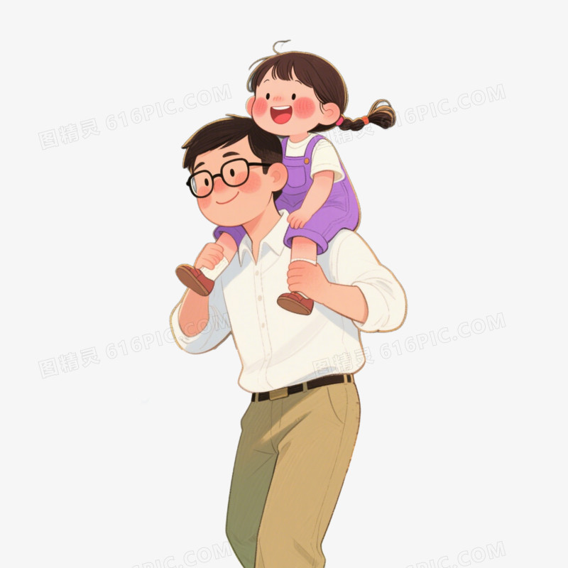 插画风父亲肩膀上的孩子免抠元素