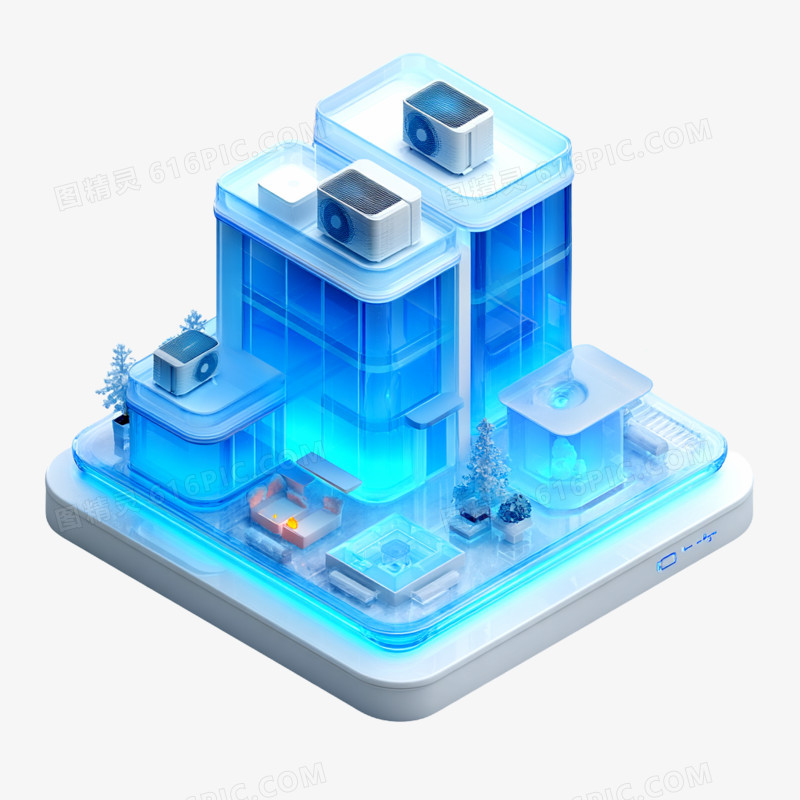 3D风透明立体建筑图标免抠元素