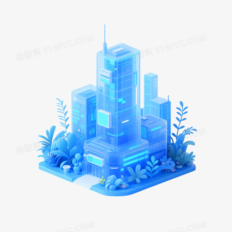 C4D插画风格透明建筑免抠元素