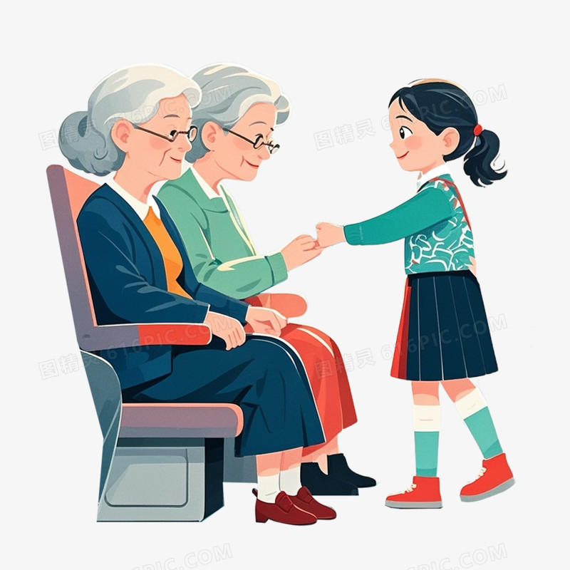 卡通插画风小朋友给老人让座免抠元素