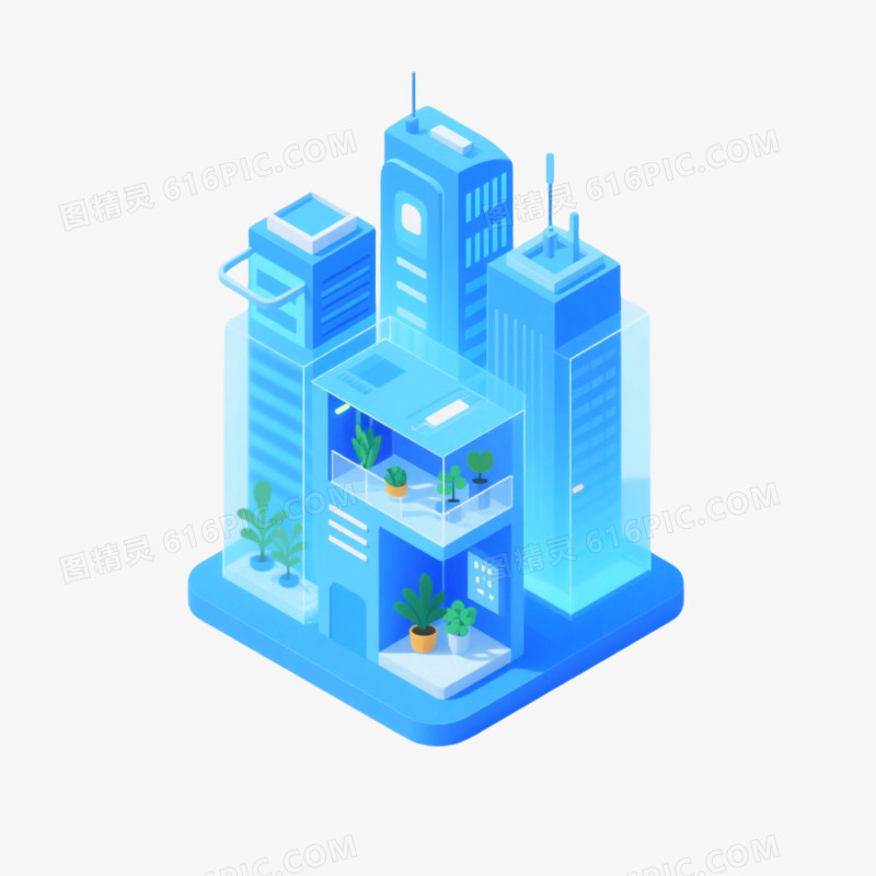 C4D插画风格透明建筑免抠元素