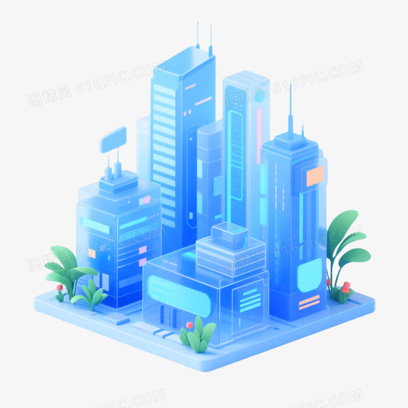 C4D插画风格透明建筑免抠元素