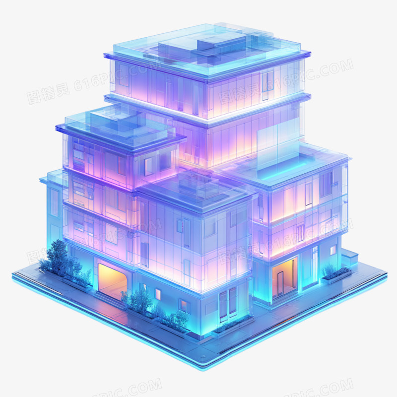 3D风透明立体建筑图标免抠元素