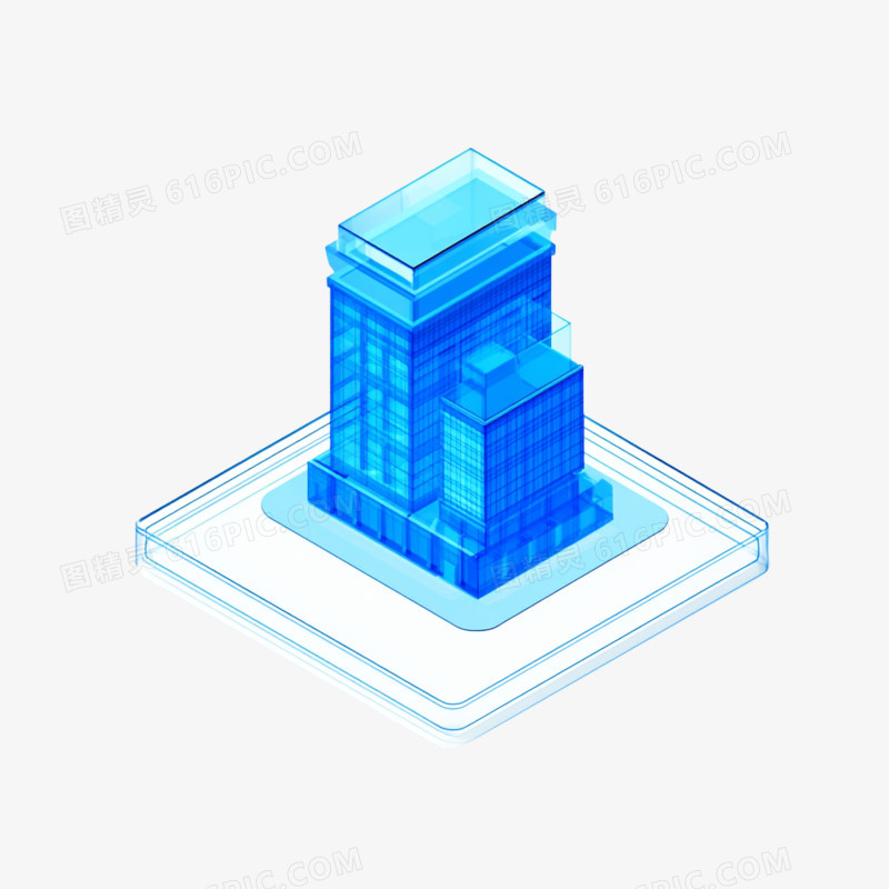 3D风透明立体建筑图标免抠元素