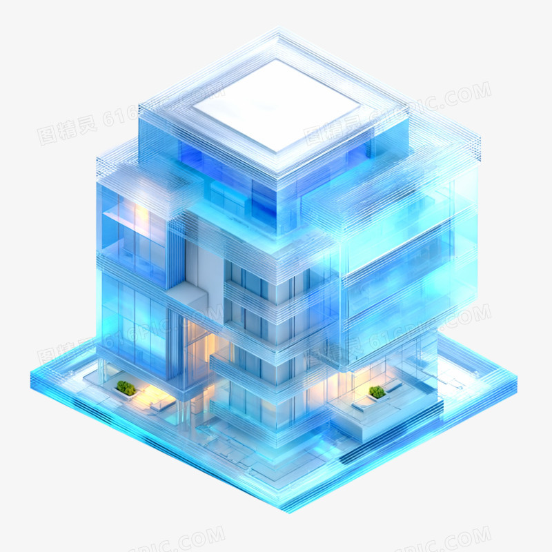 3D风透明立体建筑图标免抠元素