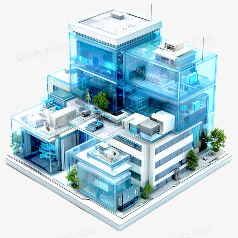 3D风透明立体建筑图标免抠元素