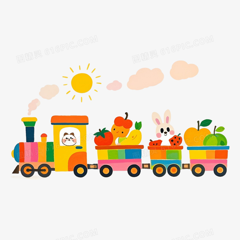卡通插画风小火车免抠元素