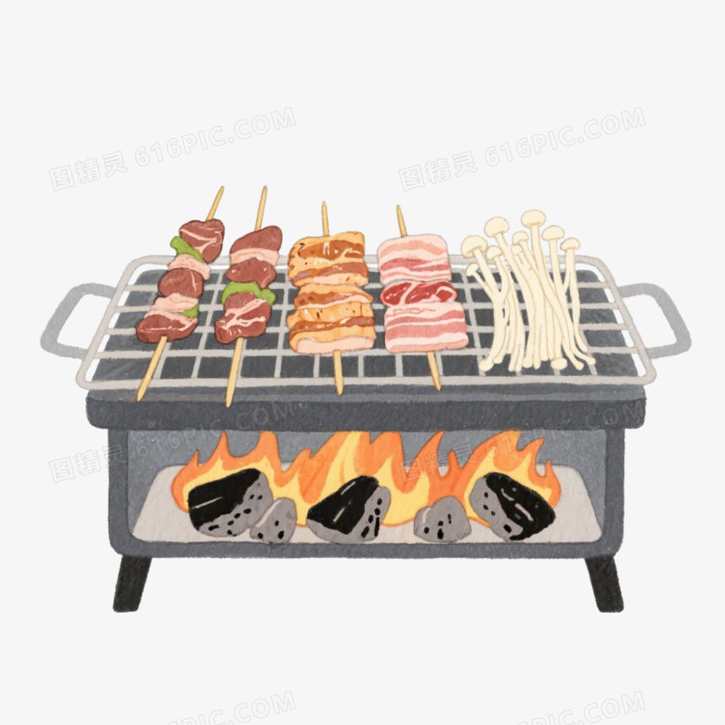 卡通插画风夏日美食烧烤啤酒小龙虾夏日美味免抠元素
